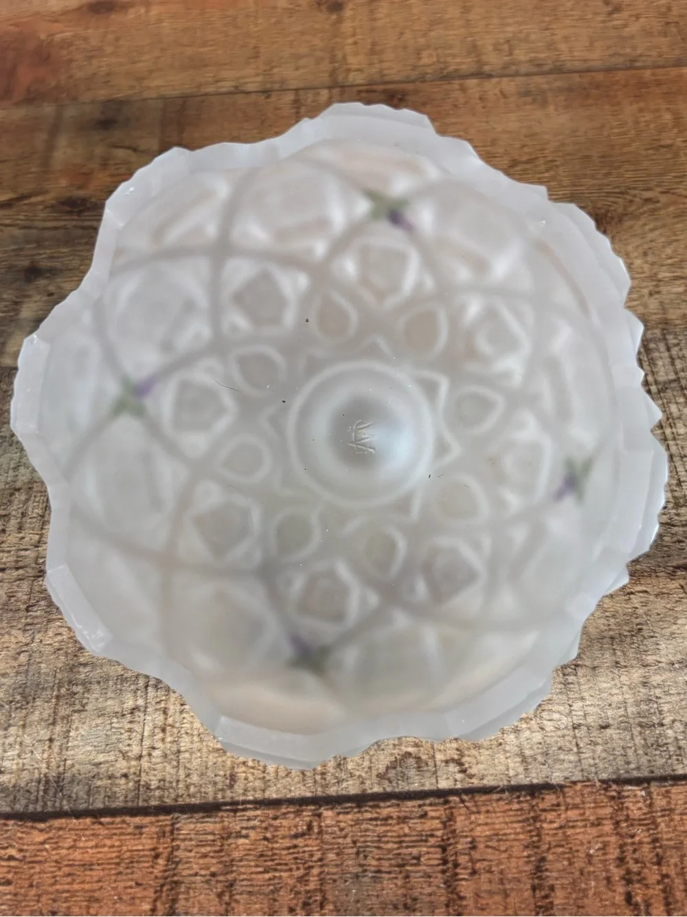 Vtg Westmoreland Frosted Satin Glass Old Quilt Candy Dish Hand Painted Flowers